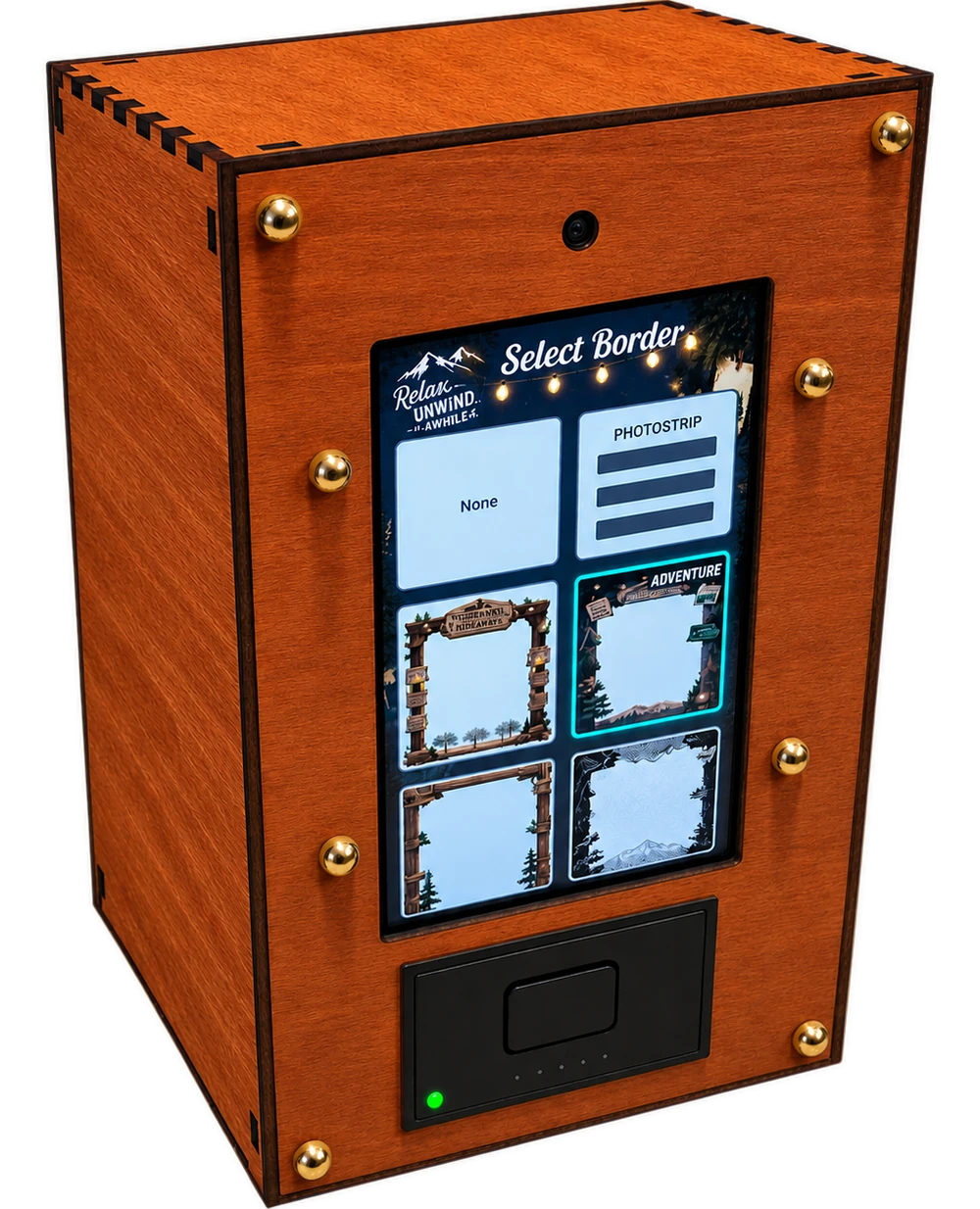 Paperbooth unit, front view, showing the touchscreen